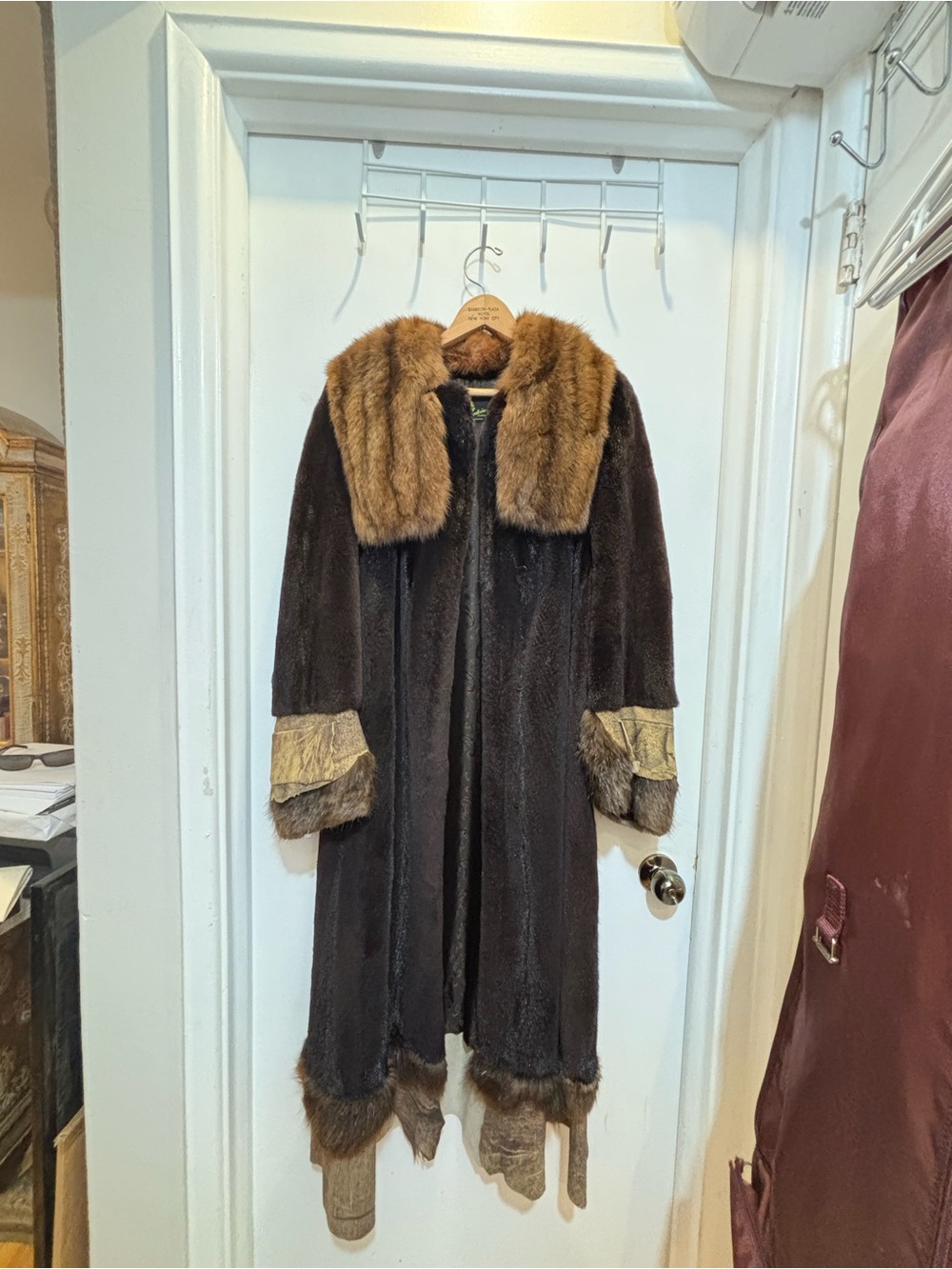 Vintage Brown Fur Trim Long Coat